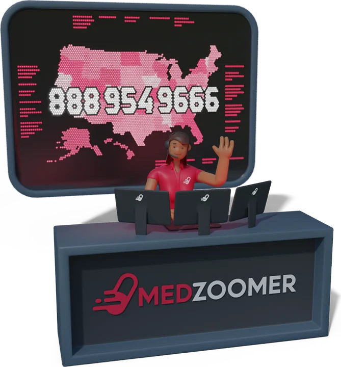 Medzoomer support agent waving from a control desk
