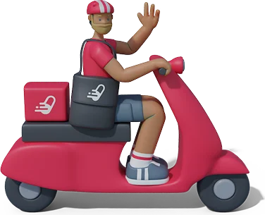 Courier on a scooter waving