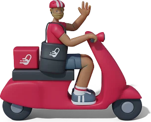 Courier on a scooter waving